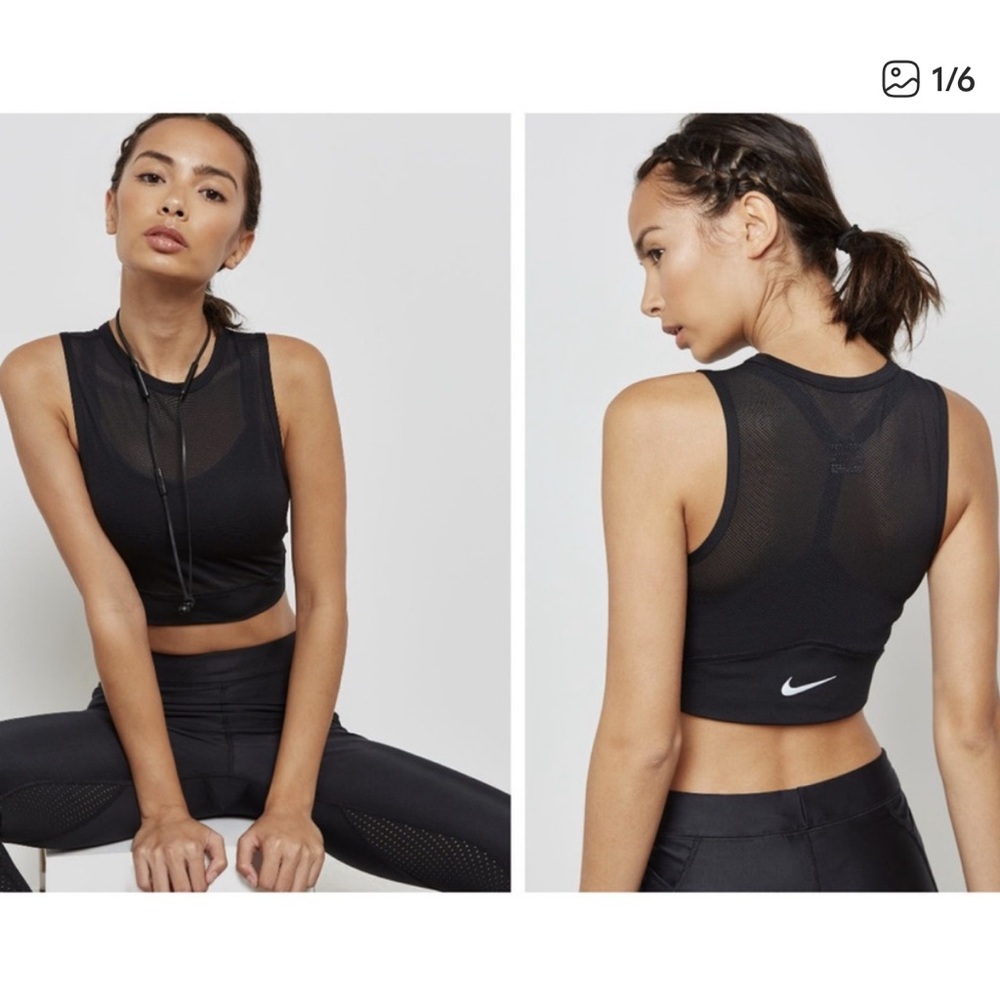 Nike Mesh Crop Workout Tank Black High Neck